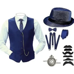 8 st Herr 1920-tals Gatsby Gangster Kostym med Tillbehör Halloween Cosplay Karneval Party Kostymer L><noscript><img width=