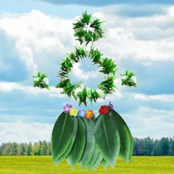 LEIGELE 5 st Hula Kjol Hawaiiansk Kostymset med Gröna Blad Halsband Armband Hårband Luau Party Favörer för Strand Luau Party Tillbehör (Vuxna) (LGL)> Tillbehör
