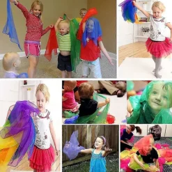 24 st Jongleringssjalar för Barn Dansmusik Sjal Färgglada Sjalar Rörelsesjal Rytmsjal för Barnrörelse><noscript><img width=