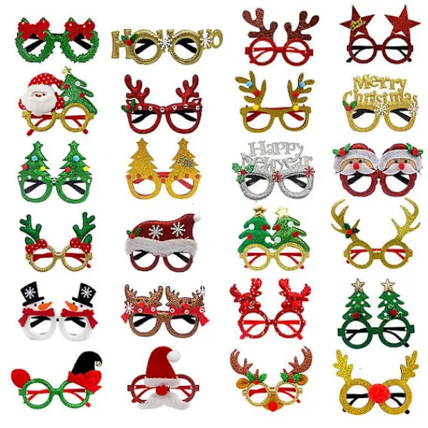 24 st julpartyglitterglasögonramar semesterglitter julglasögon gåvor till julpartydekorationer (slumpmässig stil)> Tillbehör