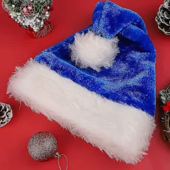 3 st. Jultomtehatt för vuxna, blå och vit, traditionell tomtehatt i plysch, julparty (blå)><noscript><img width=