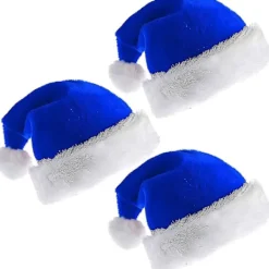 3 st. Jultomtehatt för vuxna, blå och vit, traditionell tomtehatt i plysch, julparty (blå)> Huvudbonader