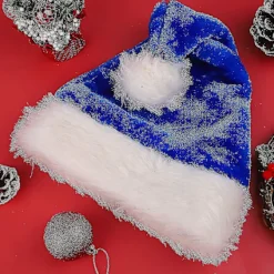 3 st. Jultomtehatt för vuxna, blå och vit, traditionell tomtehatt i plysch, julparty (blå)><noscript><img width=