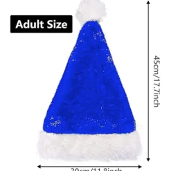 3 st. Jultomtehatt för vuxna, blå och vit, traditionell tomtehatt i plysch, julparty (blå)><noscript><img width=
