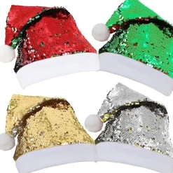 4 st jultomteluvor 2 designer dubbelsidig vändbar paljett tomte> Huvudbonader