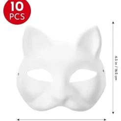 10 st Katmasker att måla, Djurdräktmasker DIY Vita masker Halva för Maskerad Halloween Barn Cosplay Masker Kostymfest Favörer> Masker