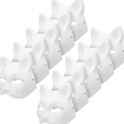 10 st Kattmasker för målning, Djurmasker Gör-det-själv vita masker Halvmasker för maskerad Halloween Barn Cosplay Masker Kostymfest Favörer-XF17-> Masker