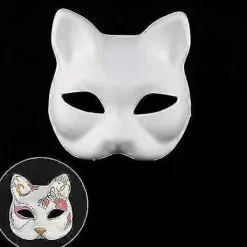 3 st Kattmasker Vitt Papper Tomma Handmålade Ansiktsmasker Gör-det-själv Omålade Djur Halva Ansiktsmasker För Födelsedagsfest Favör Tillbehör A><noscript><img width=