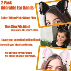 2 st Kattöron Hårband Makeup Flicka Plysch Päls Öron med Band Klocka Halloween Fest Hårband för Kvinnor Flickor Vuxna Barn> Huvudbonader