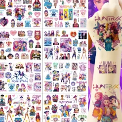 8 st KPOP Demon Hunter Girls Tatuering Klistermärke Tecknad Barn Tatuering Klistermärke Födelsedagsfest Tatuering Klistermärke 10,9x15,5cm> Smink