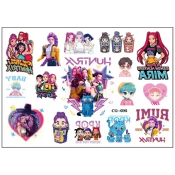 8 st KPOP Demon Hunter Girls Tatuering Klistermärke Tecknad Barn Tatuering Klistermärke Födelsedagsfest Tatuering Klistermärke 10,9x15,5cm><noscript><img width=