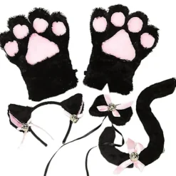 DAO 5 st Kreativ Katt Cosplay Kostym Kattunge Svans Öron Halsband Tassar Handskar Anime Lolita Gotisk Set För Fest [db]> Tillbehör