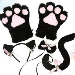DAO 5 st Kreativ Katt Cosplay Kostym Kattunge Svans Öron Halsband Tassar Handskar Anime Lolita Gotisk Set För Fest [db]><noscript><img width=