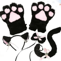 5 st kreativa katt cosplay kostym kattunge svans öron krage tassar handskar anime lolita gotisk set för fest> Tillbehör