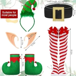 12 st Kvinnor Jul Tomte Kostym Jultomtens Hjälpredor Klänning Outfit Tomtehatt Klockor Öron Skor Jul Fancy för Fest (Storlek, XL)> Dräkter