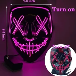1 st LED Halloween Purge Mask med Ljus - EL Tråd Läskig Mask för Maskerad Cosplay, Barn Män Kvinnor Festival Party (rosa)> Masker