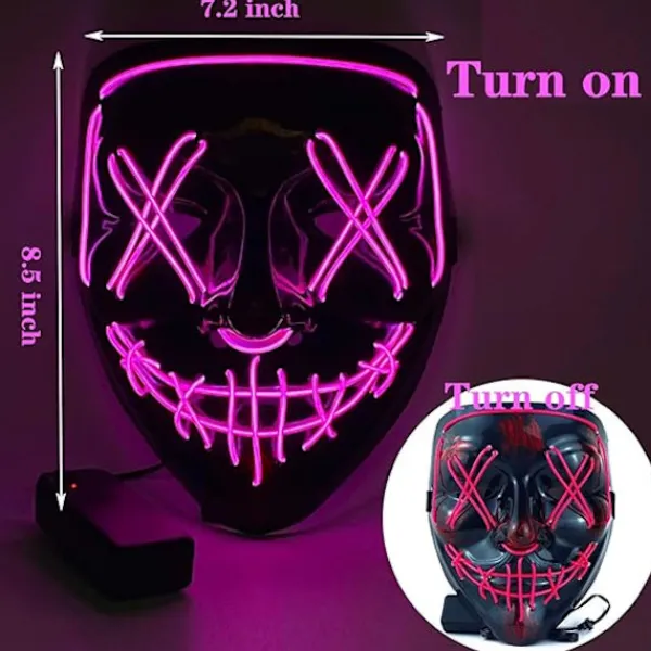 1 st LED Halloween Purge Mask med Ljus - EL Tråd Läskig Mask för Maskerad Cosplay, Barn Män Kvinnor Festival Party (rosa)> Masker