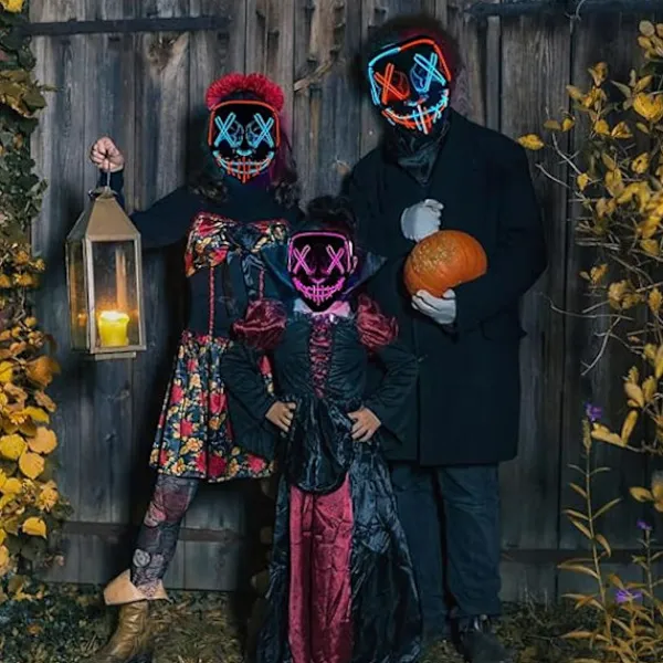 1 st LED Halloween Purge Mask med Ljus - EL Tråd Läskig Mask för Maskerad Cosplay, Barn Män Kvinnor Festival Party (rosa)> Masker