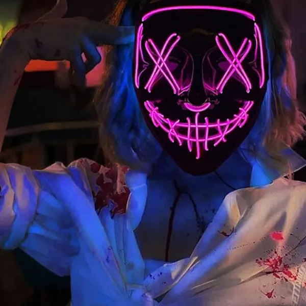 1 st LED Halloween Purge Mask med Ljus - EL Tråd Läskig Mask för Maskerad Cosplay, Barn Män Kvinnor Festival Party (rosa)> Masker