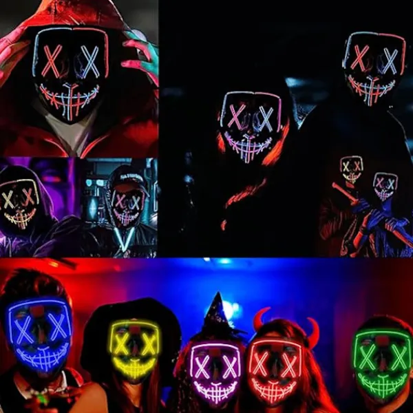 1 st LED Halloween Purge Mask med Ljus - EL Tråd Läskig Mask för Maskerad Cosplay, Barn Män Kvinnor Festival Party (rosa)> Masker