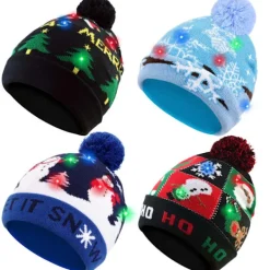 FMYSJ 4 st LED-upplysta julhattar - Festliga stickade vinterhattar med glitteraccenter, perfekta för vuxna och barn, jul- och nyårsfirande (FMY) Blue Style | Fyndiq> Tillbehör