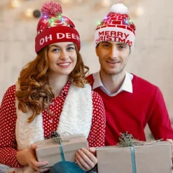 FMYSJ 4 st LED-upplysta julhattar - Festliga stickade vinterhattar med glitteraccenter, perfekta för vuxna och barn, jul- och nyårsfirande (FMY) Blue Style | Fyndiq><noscript><img width=