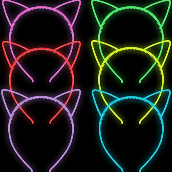 /#/6 st lysande kattöron diadem för kvinnor, diadem för flickor, halloween hår accessoarer för kvinnor, hår tiara för cosplay fest (katt)/#/> Huvudbonader