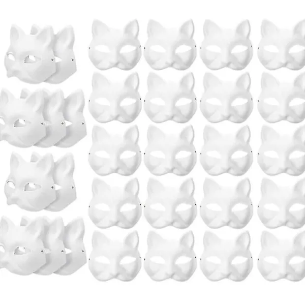 30 st Masquerade Blanka Mask Kattmasker Kostym Cosplay Mask DIY Omålade Kattmask> Masker
