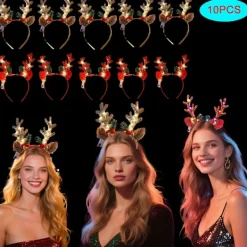 FMYSJ 10 st MICRENCY Jul Ren LED Pannband - Festliga Julfesttillbehör med Röda & Vita Horn, Gröna Löv & Lampor för Jul (FMY) | Fyndiq> Tillbehör