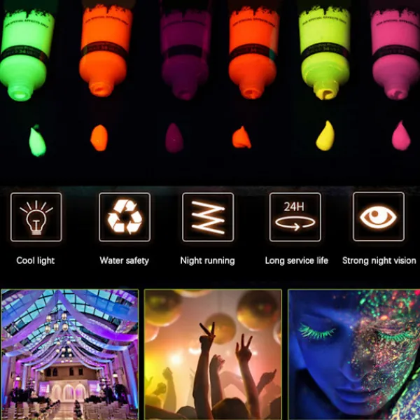 24 st miljövänliga ansiktsfärger som lyser i mörkret, 10 ml, för VM-fans> Smink