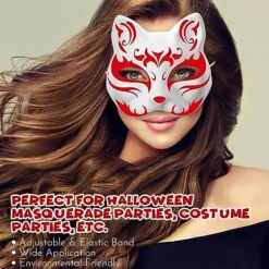 10 st Målarmasker för Katter, Djurmasker DIY Vita Halvmasker för Maskerad Barn Cosplaymasker Kostymfesttillbehör><noscript><img width=