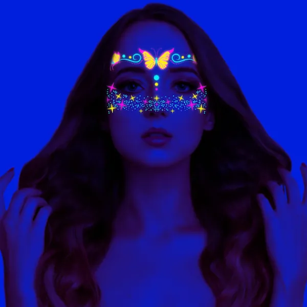 16 st Musikfestival Fluorescerande Fjäril Vattentät Ansiktsdekal Maskeradfest Neon Tatueringsdekal> Smink