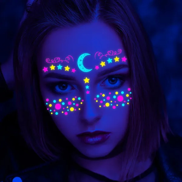 16 st Musikfestival Fluorescerande Fjäril Vattentät Ansiktsdekal Maskeradfest Neon Tatueringsdekal> Smink