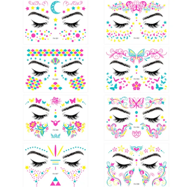 16 st Musikfestival Fluorescerande Fjäril Vattentät Ansiktsdekal Maskeradfest Neon Tatueringsdekal> Smink
