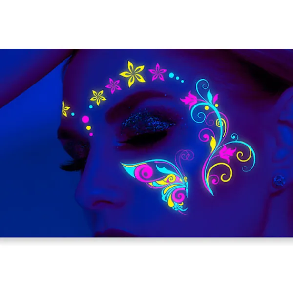 16 st Musikfestival Fluorescerande Fjäril Vattentät Ansiktsdekal Maskeradfest Neon Tatueringsdekal> Smink