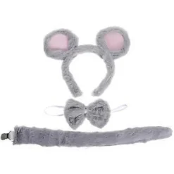 3 st Plysch Mus Kostym Pannband med Öron, Fluga & Svans – Söt Tecknad Djuraccessoar för Halloweenfest Cosplay Utklädning för Vuxna> Tillbehör
