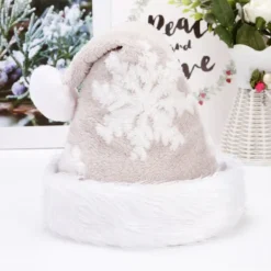 2 st Shu bomulls-sammet röd grå stor snöflinga julhatt> Huvudbonader