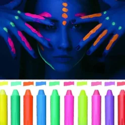 10 st Självlysande Kropps- och Ansiktsfärg, Neon Självlysande i Svart Ljus UV Fluorescerande Kritor Färgstift för Barn Vuxna Halloween Blacklight Födelseda | Fyndiq> Smink