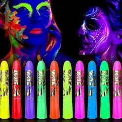 10 st Självlysande Kropps- och Ansiktsfärg, Neon Självlysande i Svart Ljus UV Fluorescerande Kritor Färgstift för Barn Vuxna Halloween Blacklight Födelseda | Fyndiq> Smink