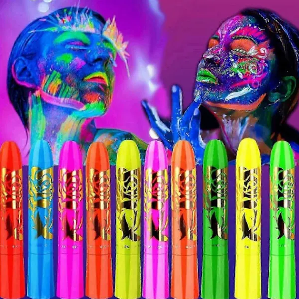 10 st Självlysande Kropps- och Ansiktsfärg, Neon Självlysande i Svart Ljus UV Fluorescerande Kritor Färgstift för Barn Vuxna Halloween Blacklight Födelseda | Fyndiq> Smink