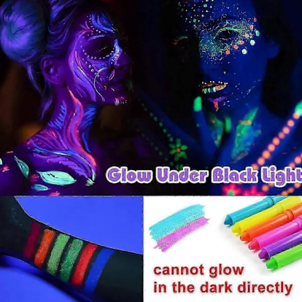 10 st Självlysande Kropps- och Ansiktsfärg, Neon Självlysande i Svart Ljus UV Fluorescerande Kritor Färgstift för Barn Vuxna Halloween Blacklight Födelseda | Fyndiq> Smink