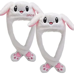 2 st söta kaninhattar med rörliga öron Rolig kaninhatt Mjuk hoppande djurhatt Barnfest för kvinnor Julgåva Vit> Huvudbonader