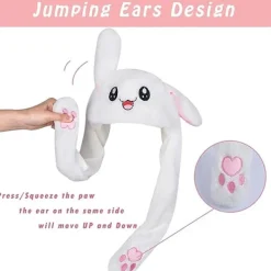2 st söta kaninhattar med rörliga öron Rolig kaninhatt Mjuk hoppande djurhatt Barnfest för kvinnor Julgåva Vit> Huvudbonader