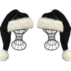 2 st svart tomteluva - Vuxen Deluxe svart och vit jultomteluva 2-pack> Tillbehör