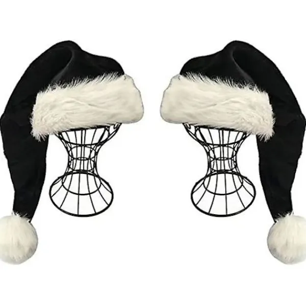 2 st svart tomteluva - Vuxen Deluxe svart och vit jultomteluva 2-pack> Tillbehör