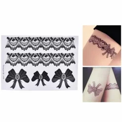 1 st Svart Vattentät Temporär Tatuering Klistermärke på Kropp Ben Vattenöverföring Sexig Spetsstrumpa Falsk Flash Tatuering för Flicka Kvinnor> Smink
