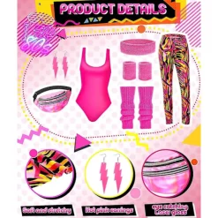 KOOLMEI 7 st 80-tals träningskostym 80- set 80-tals 90-tals Leotard Legging Pannband Armband Benvärmare Örhängen Fanny Pack Large><noscript><img width=