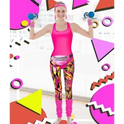 KOOLMEI 7 st 80-tals träningskostym 80- set 80-tals 90-tals Leotard Legging Pannband Armband Benvärmare Örhängen Fanny Pack Large><noscript><img width=