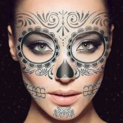 2 st Tillfälliga Skelett Tatueringar Dödens Dag Tillbehör Vattentäta Ansikte Tatueringar För (t-007)_c_fashion Girl><noscript><img width=