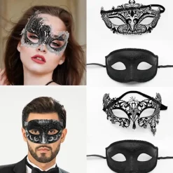 2 st venetianska maskeradbal maskeradsvarta diamant halva ansiktsmeta> Masker